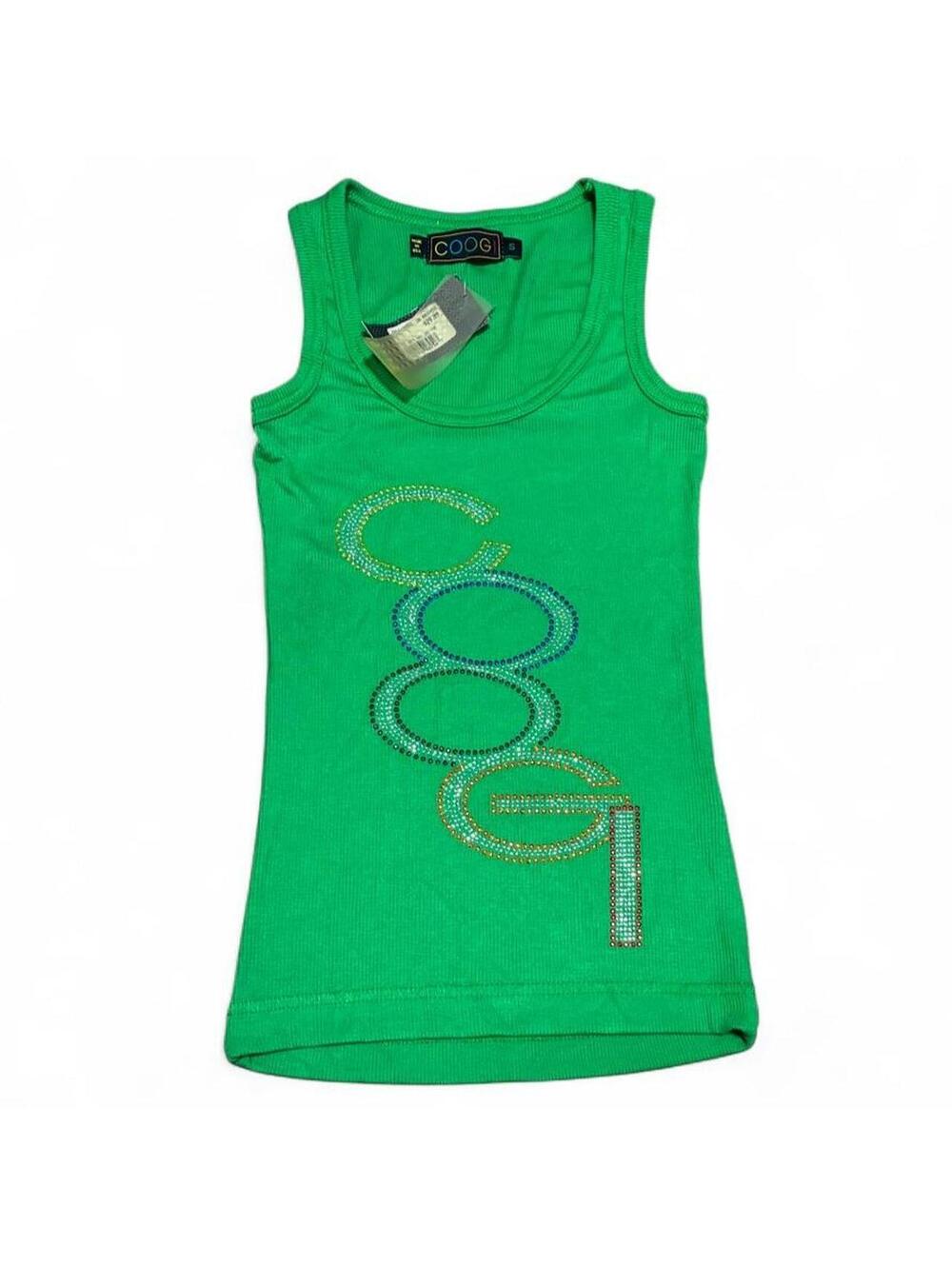 Coogi Y2K Rhinestone Logo Ribbed Tank Top NWT Bright Green Made USA Size Small